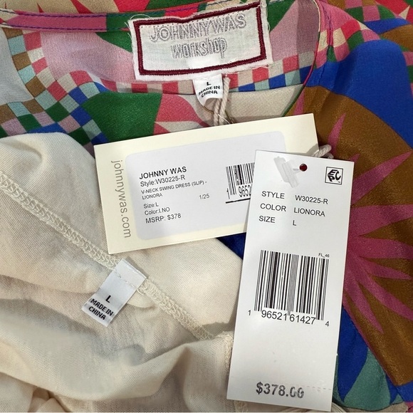 Johnny Was Lionora V-Neck Silk Swing Slip Dress Long Sleeve Sun Print NWT $378 - Picture 15 of 16